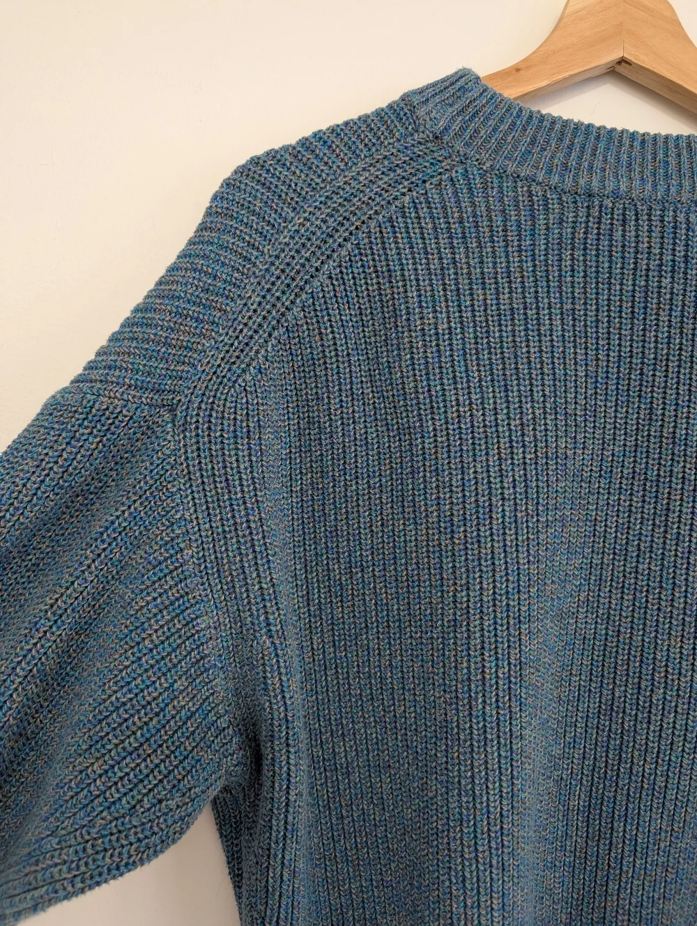 Uniqlo Small Boxy Sweater Crew Neck Grey Blue Wide Arm Cotton Knit Long Sleeve - Picture 4 of 16